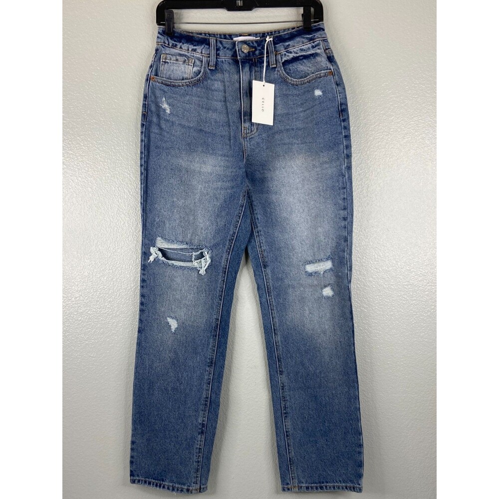 Cello Women Size 3 Denim Jeans High Rise Straight Leg Distressed  NWT